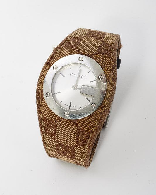 Montre bandeau en toile monogramme marron Gucci