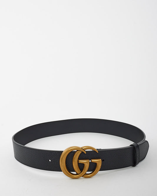 Gucci Black Grained Leather Brushed Gold Double GG Marmont Belt - 90/36