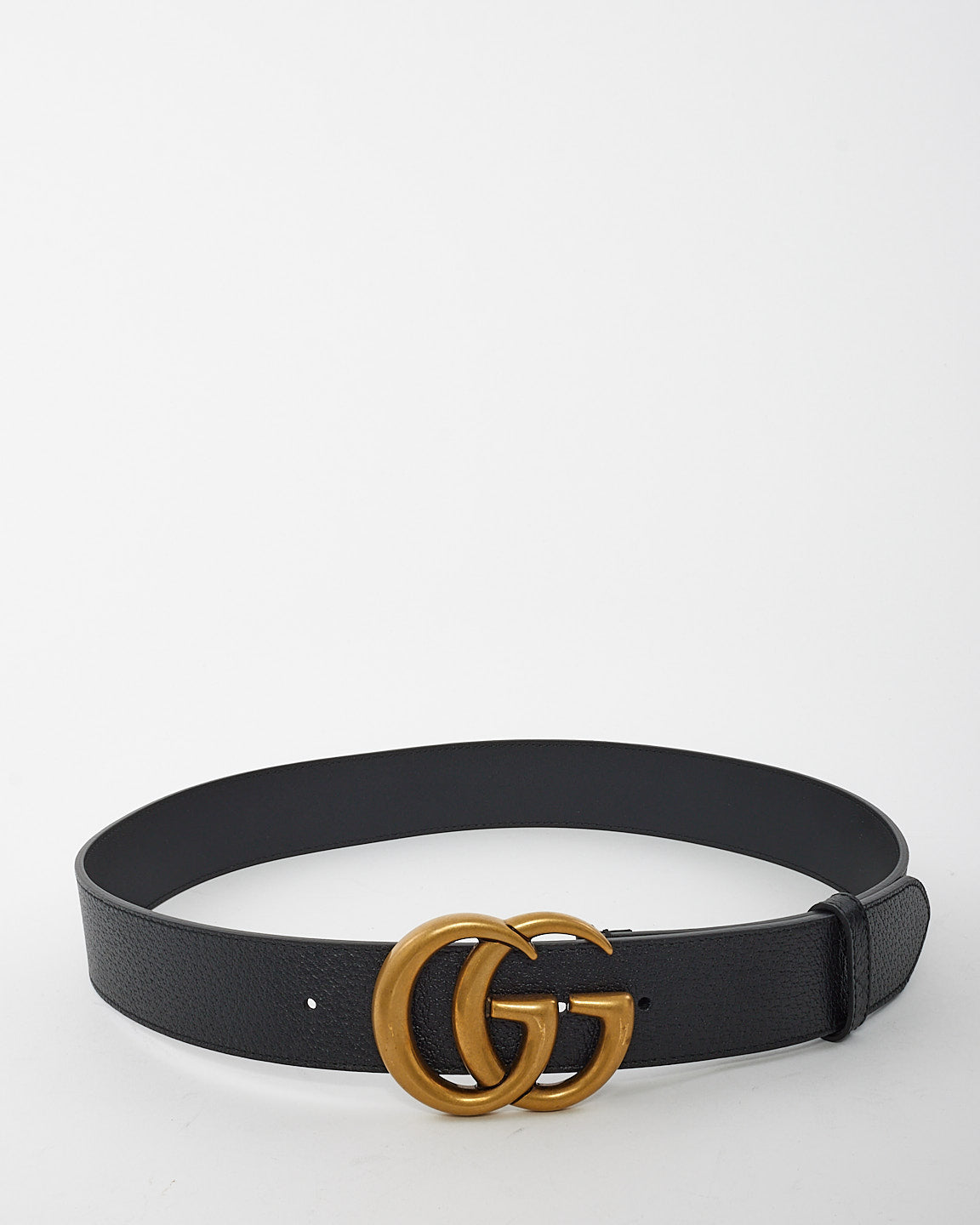 Ceinture Gucci Double GG Marmont en cuir grainé noir brossé doré - 90/36