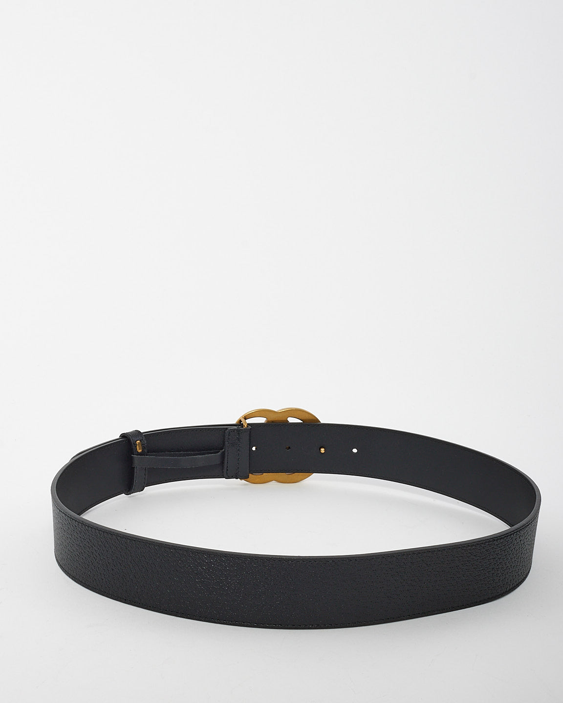 Gucci Black Grained Leather Brushed Gold Double GG Marmont Belt - 90/36