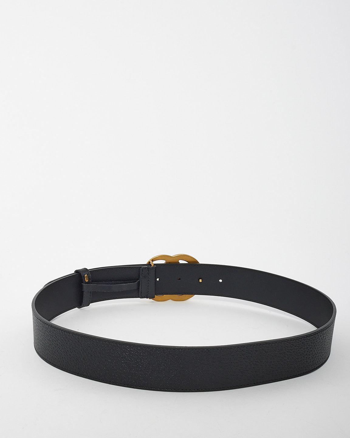 Ceinture Gucci Double GG Marmont en cuir grainé noir brossé doré - 90/36