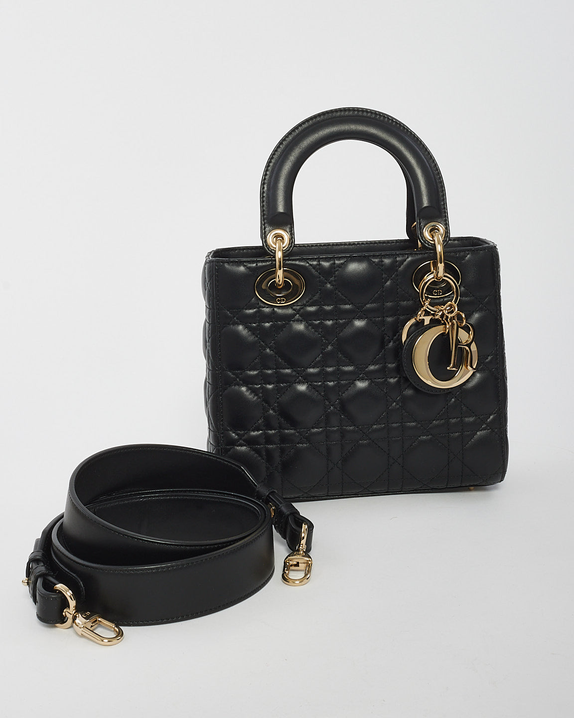 Explore a Dior Black Lambskin Leather Small Lady Dior Bag