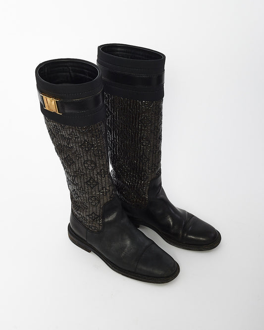 Louis Vuitton Black Leather Monogram Knee Boot - 35.5