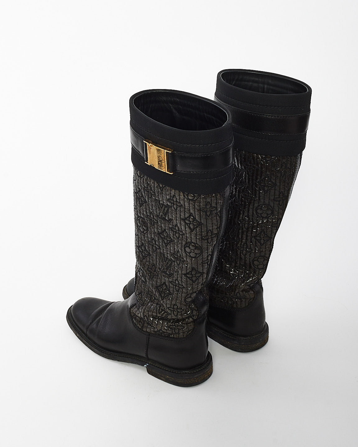 Louis Vuitton Black Leather Monogram Knee Boot - 35.5