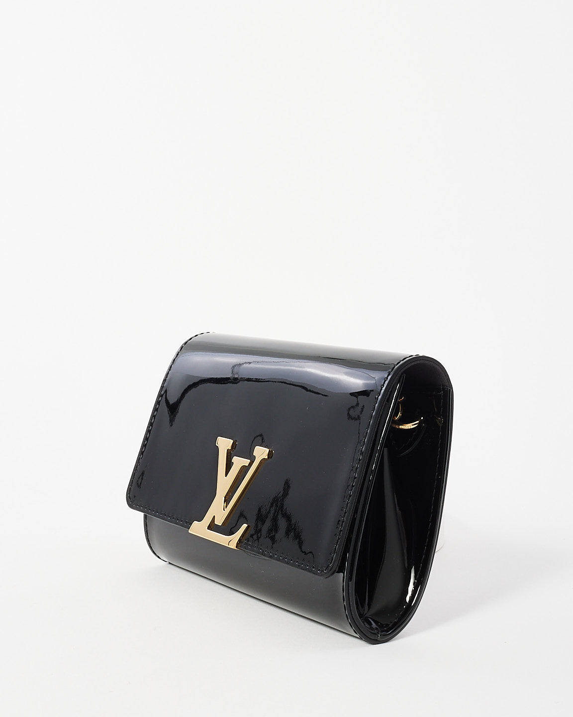 Louis Vuitton Sac Louise PM en cuir verni noir avec chaîne