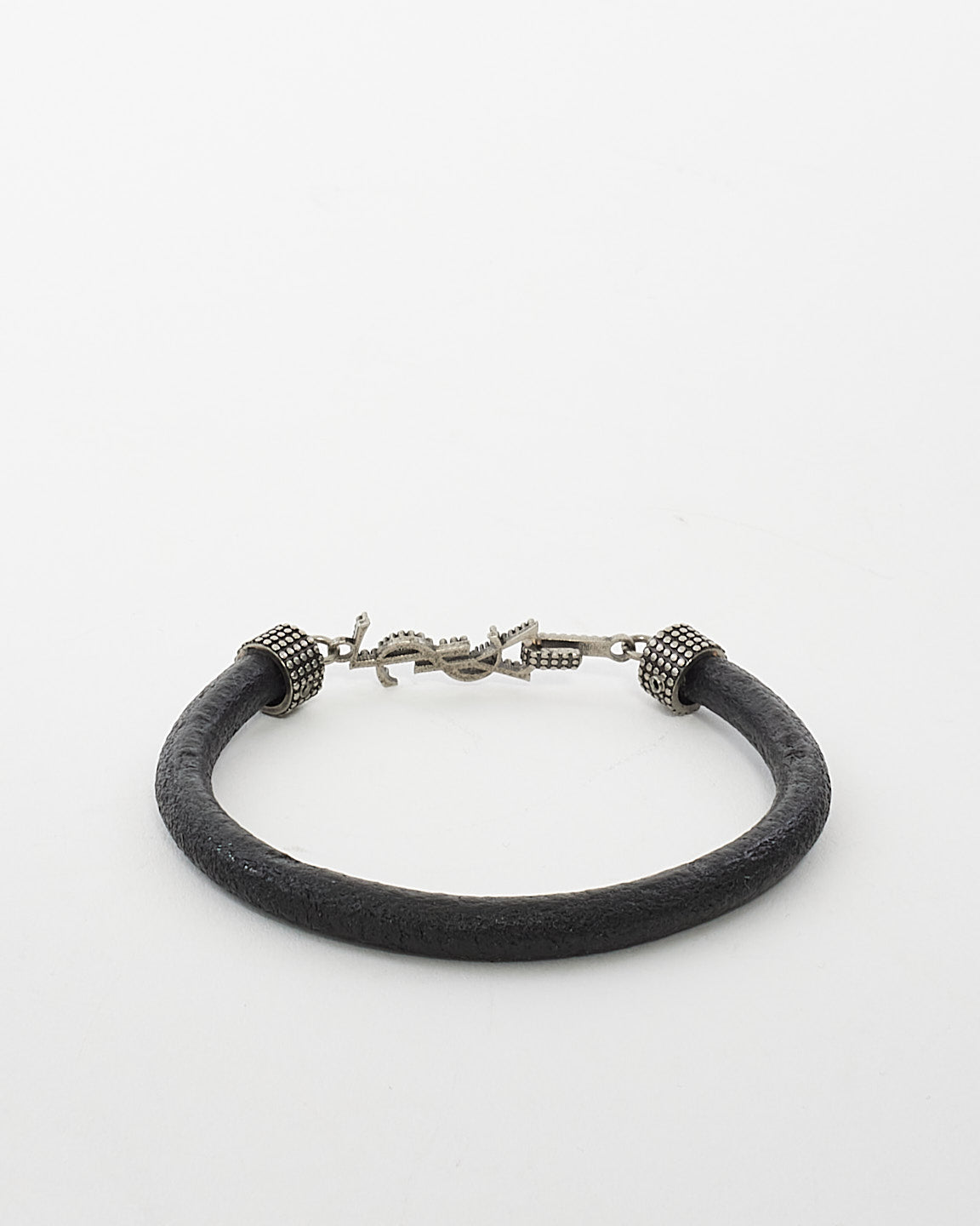 Bracelet Saint Laurent en cuir noir et logo en métal