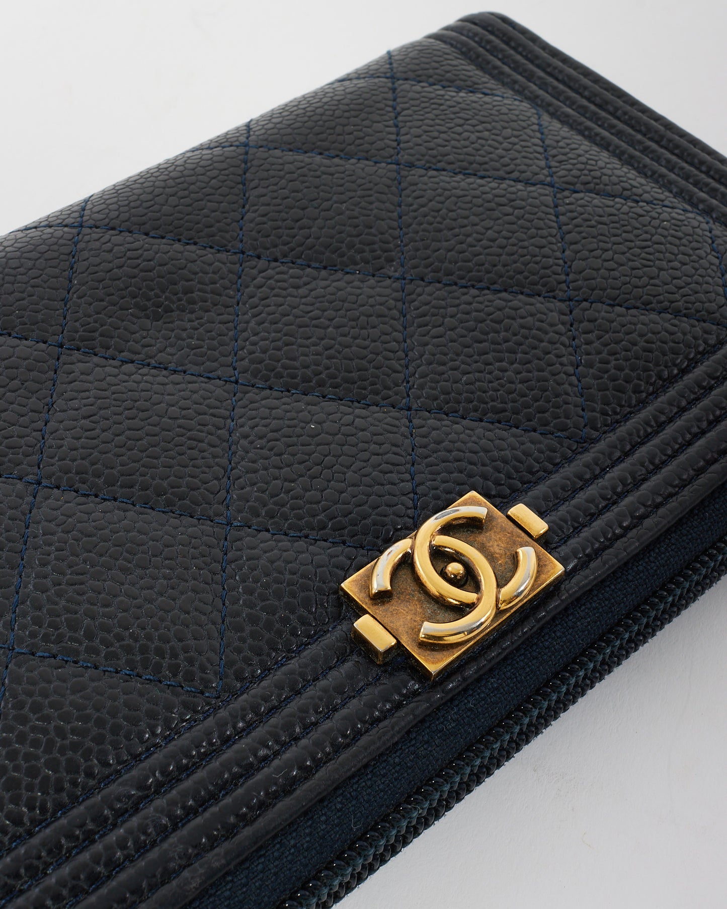 Chanel Navy Long Boy Zip Wallet