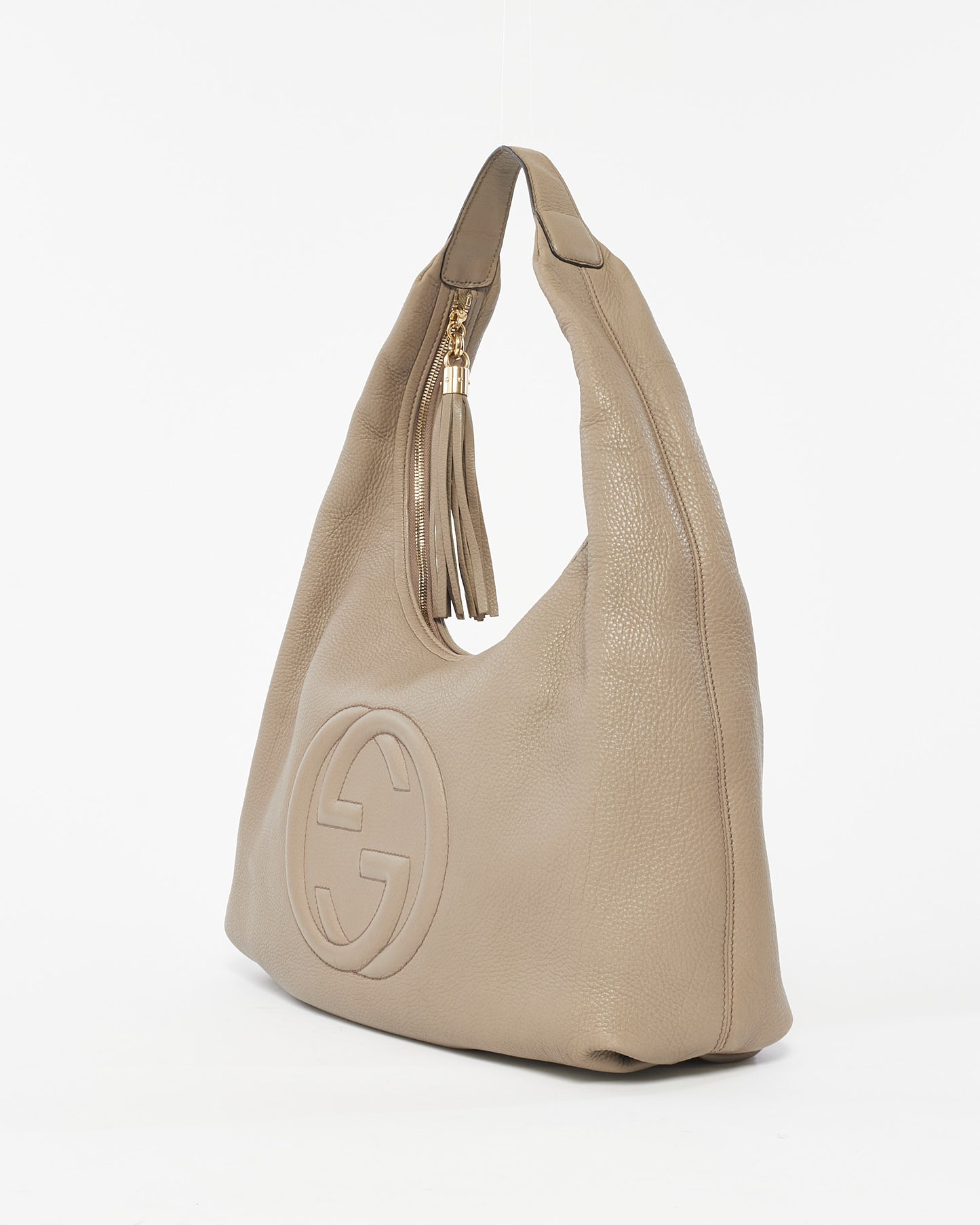 Gucci Grey Leather Embossed Logo Soho Hobo Shoulder Bag