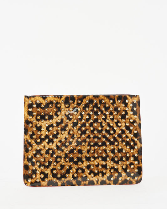 Christian Louboutin Patent Leopard Studded Clutch Bag