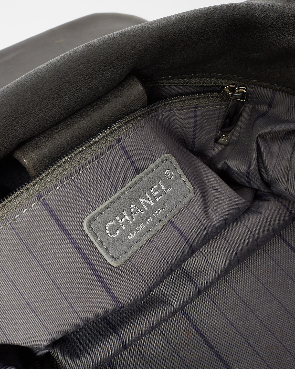 Chanel Grey Leather Studded CC Accordion Bag