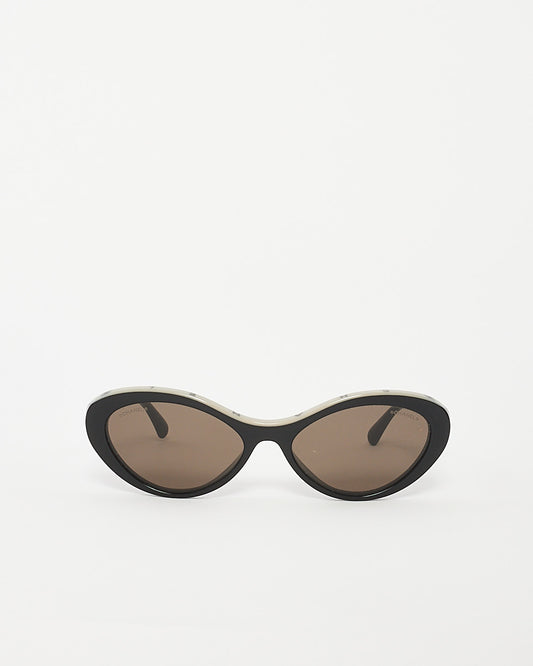 Chanel Black Acetate Cat Eye Logo Sunglasses 5416