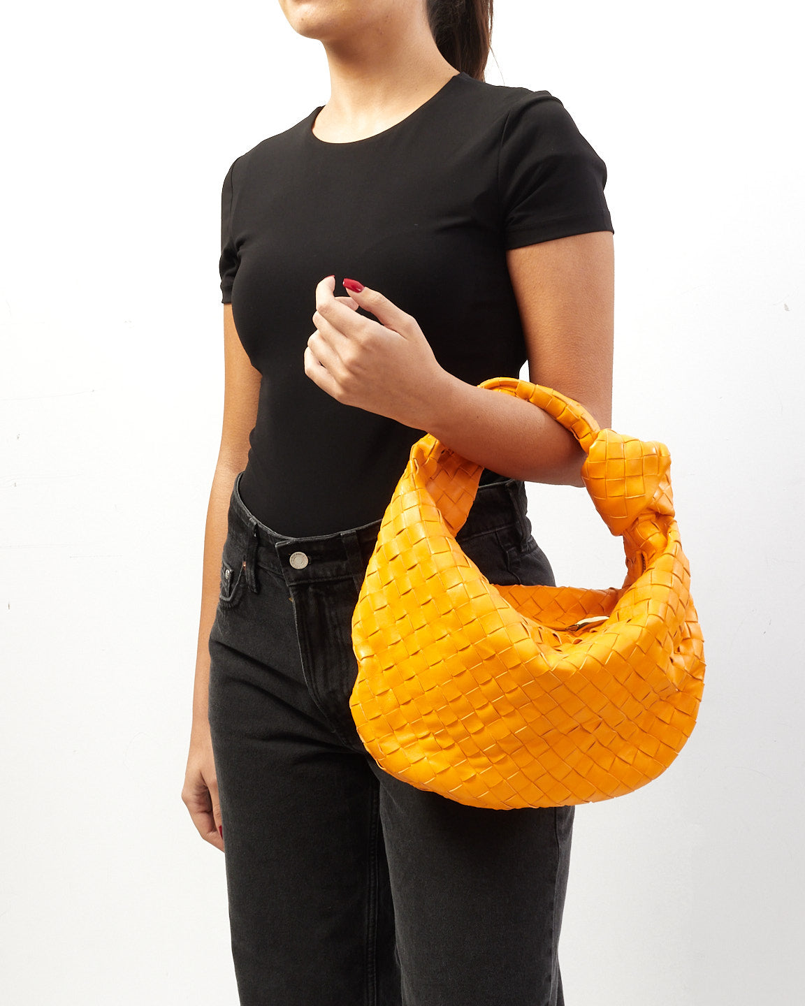 Bottega Veneta Orange Intrecciato Leather Teen Jodie Bag