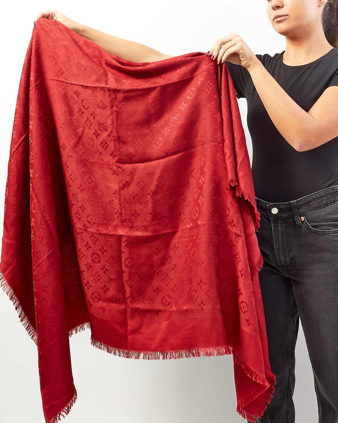 Louis Vuitton Red Silk Monogam Cassis Scarf