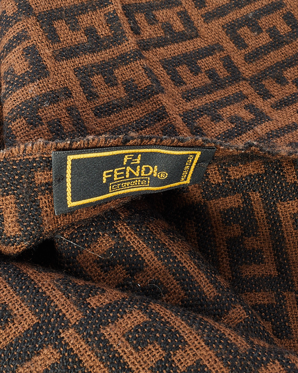 Fendi Brown Wool Blend Jacquard Logo Scarf