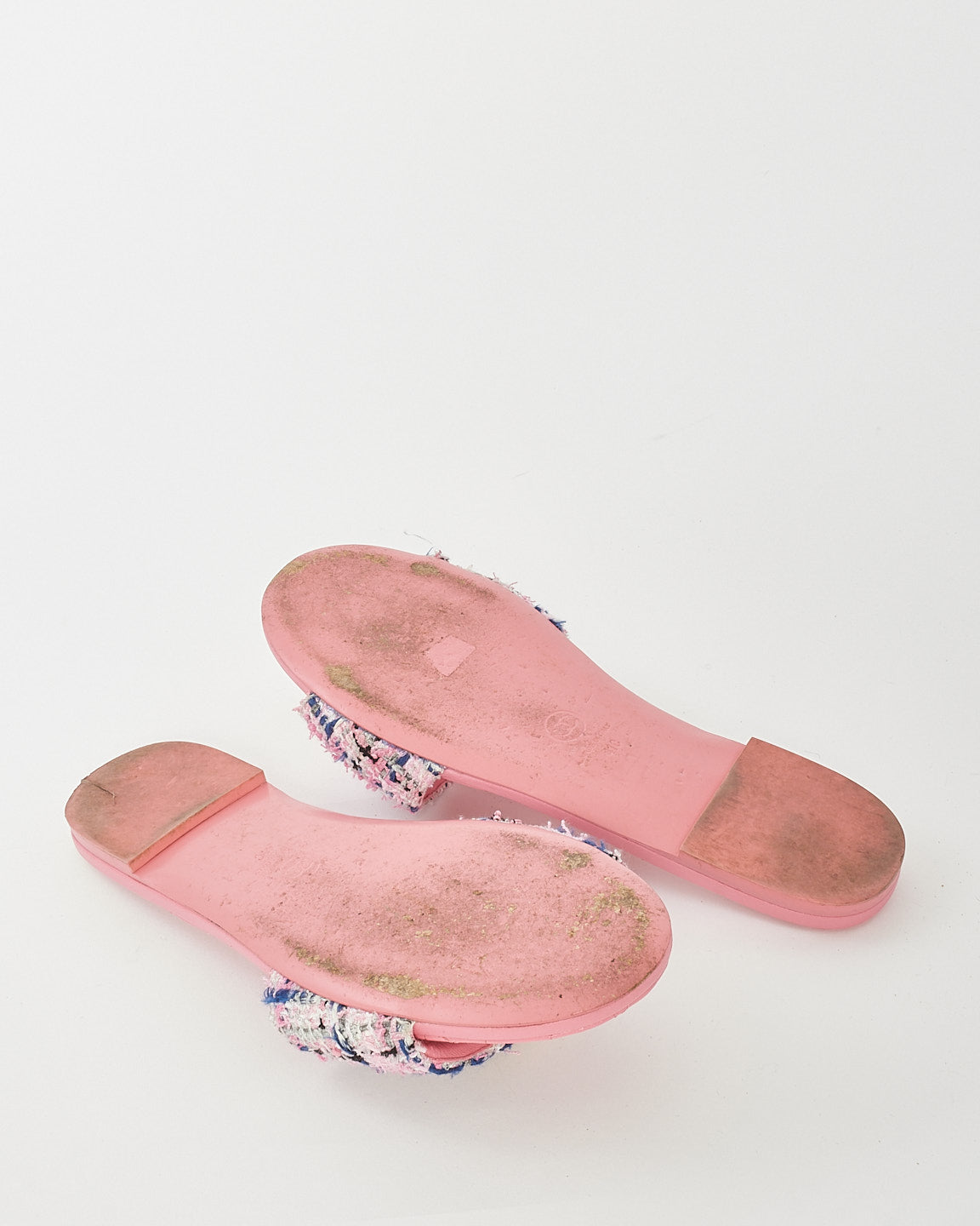 Sandales plates avec logo en cuir et tweed multicolores roses Chanel - 41