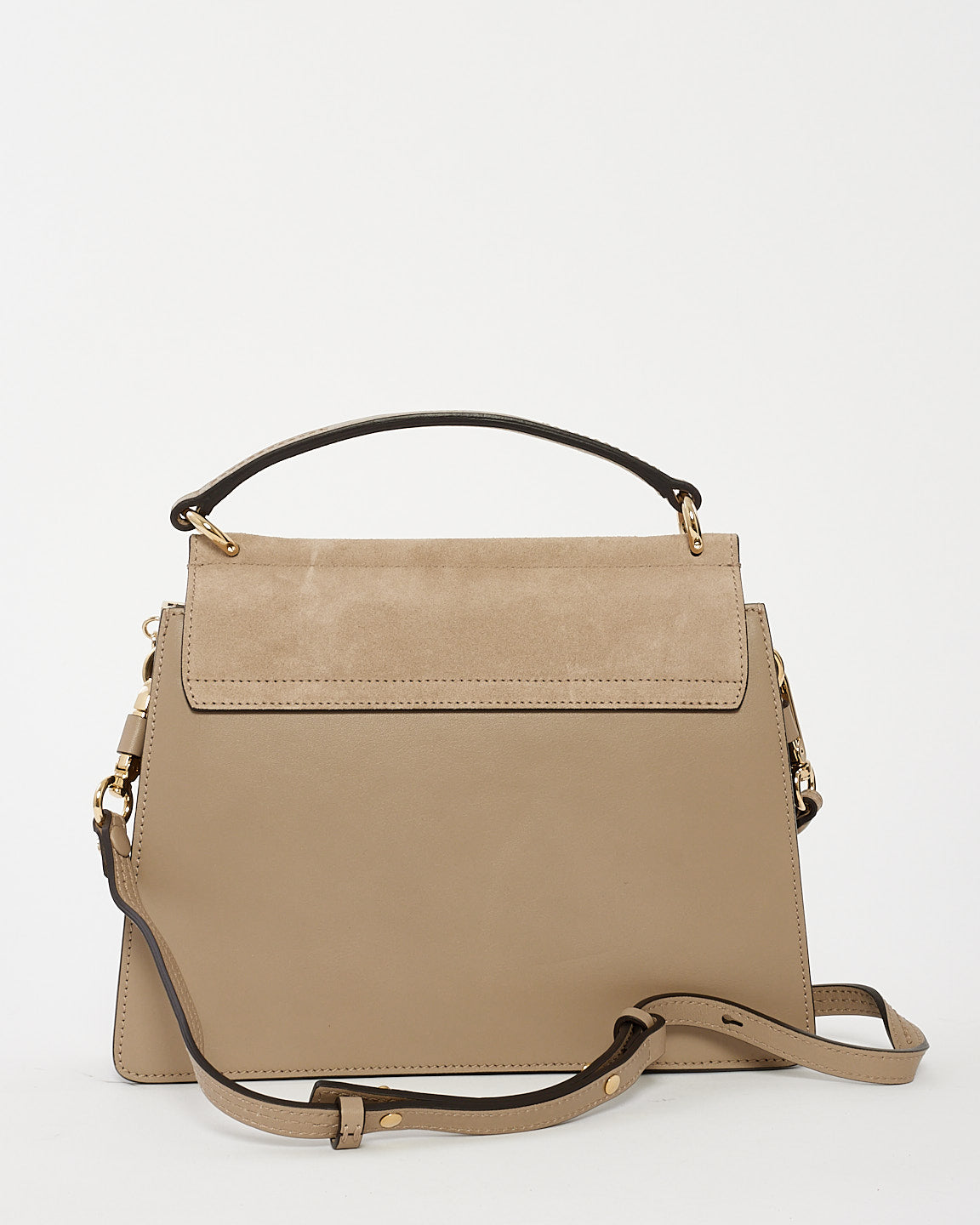 Chloé Taupe Leather and Suede Small Faye Shoulder Bag