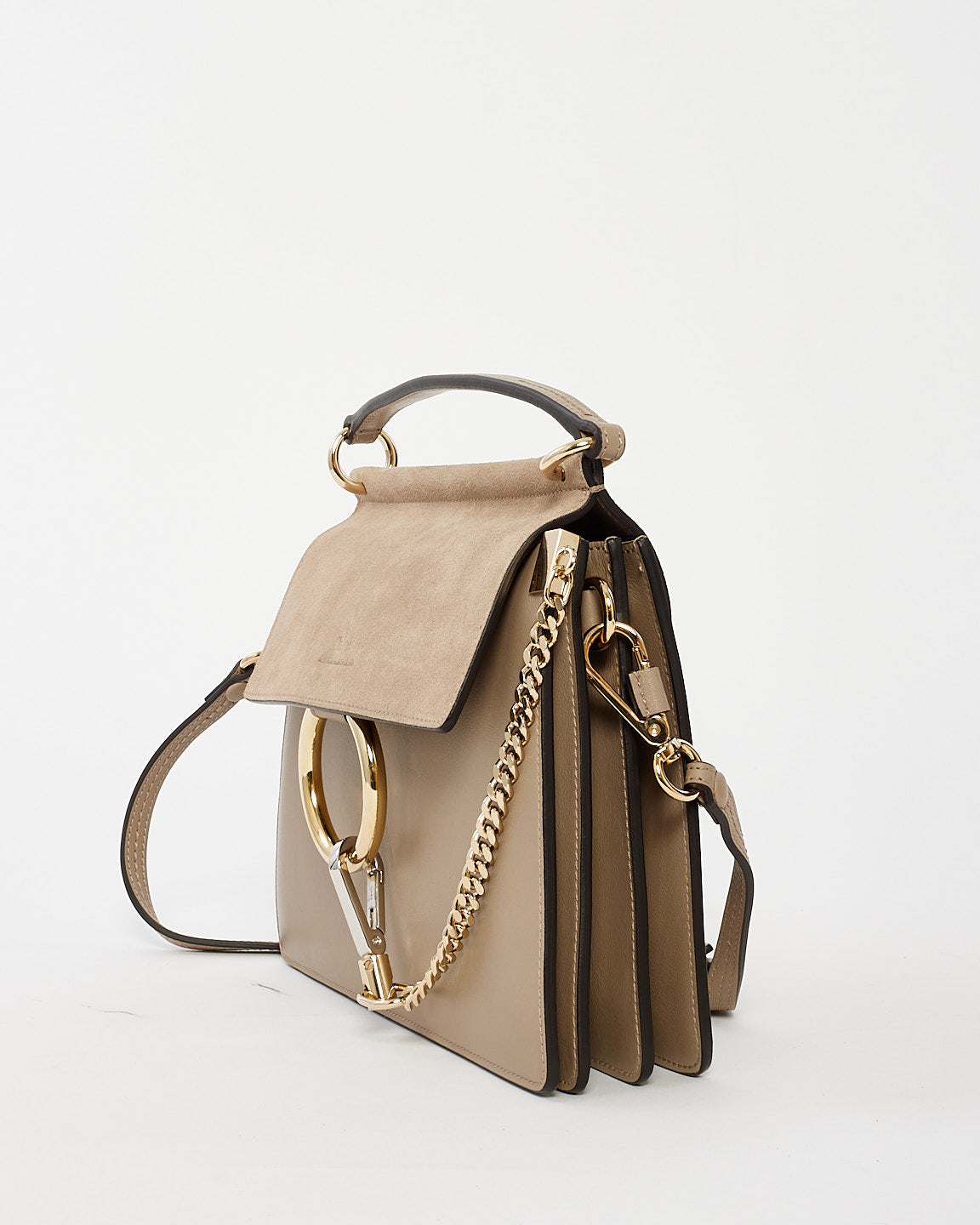 Chloé Taupe Leather and Suede Small Faye Shoulder Bag