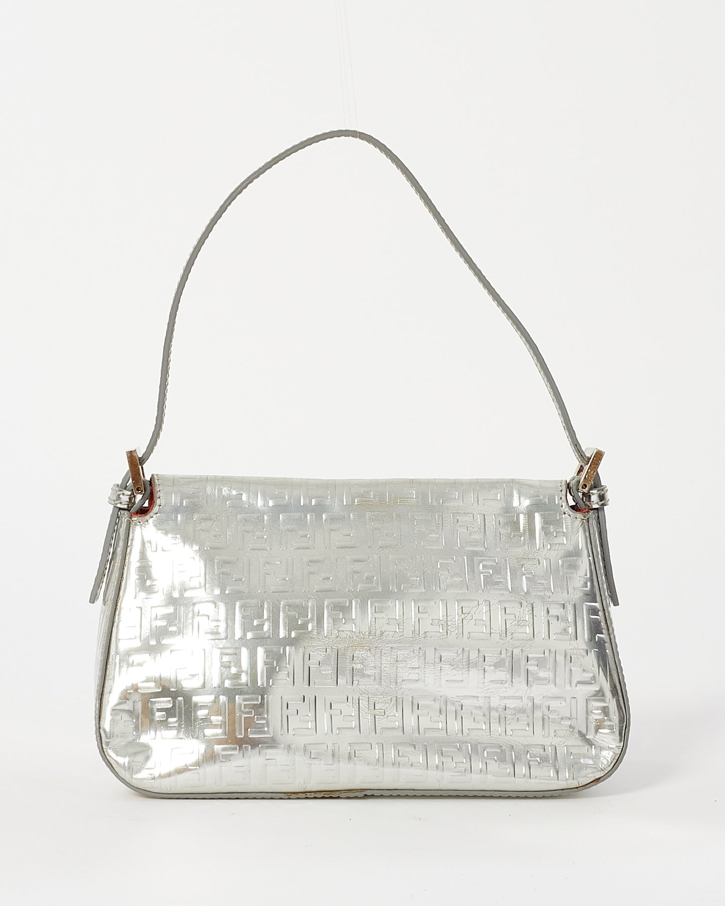 Fendi Silver Leather Zucchino Print Mini Shoulder Bag