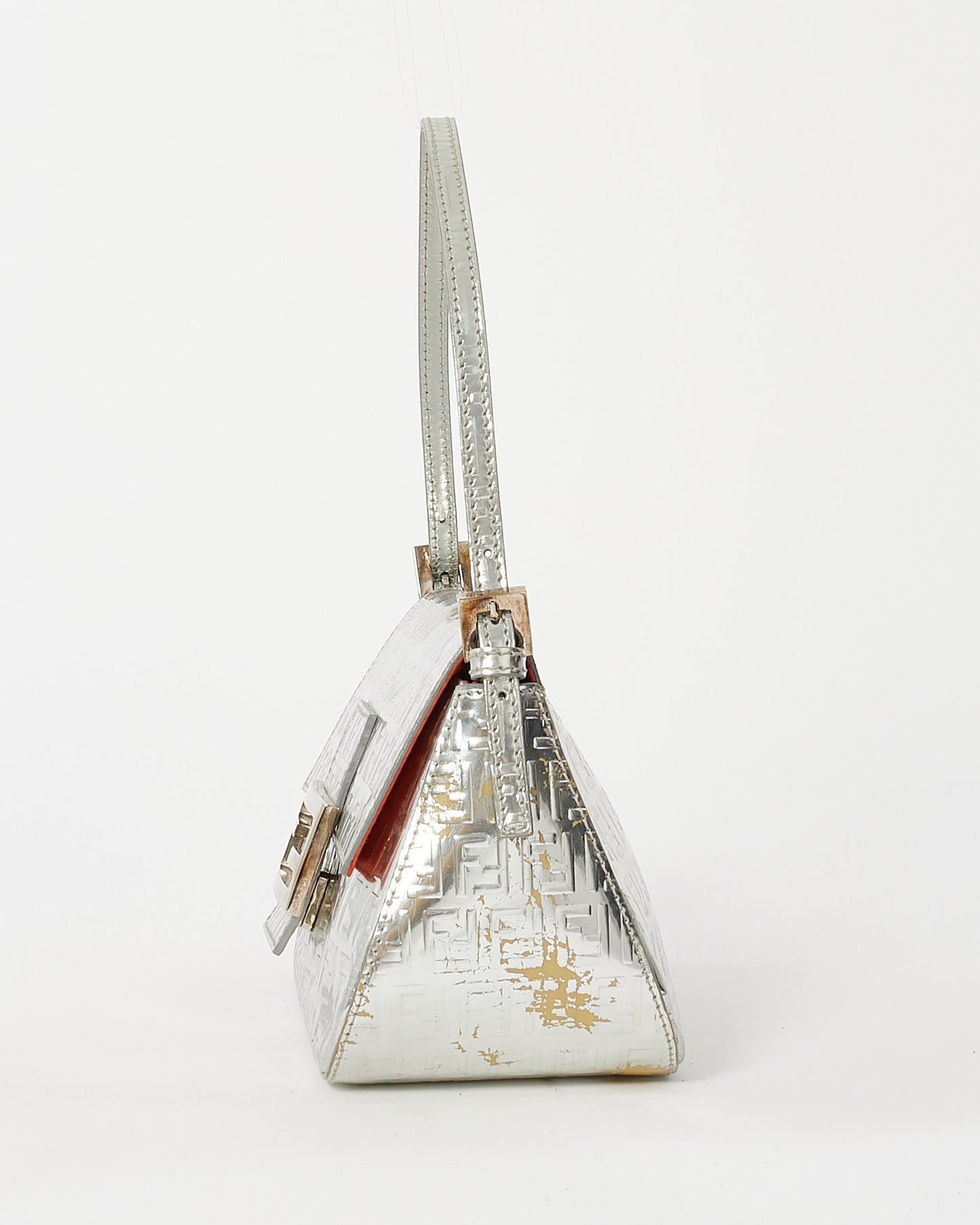 Fendi Silver Leather Zucchino Print Mini Shoulder Bag