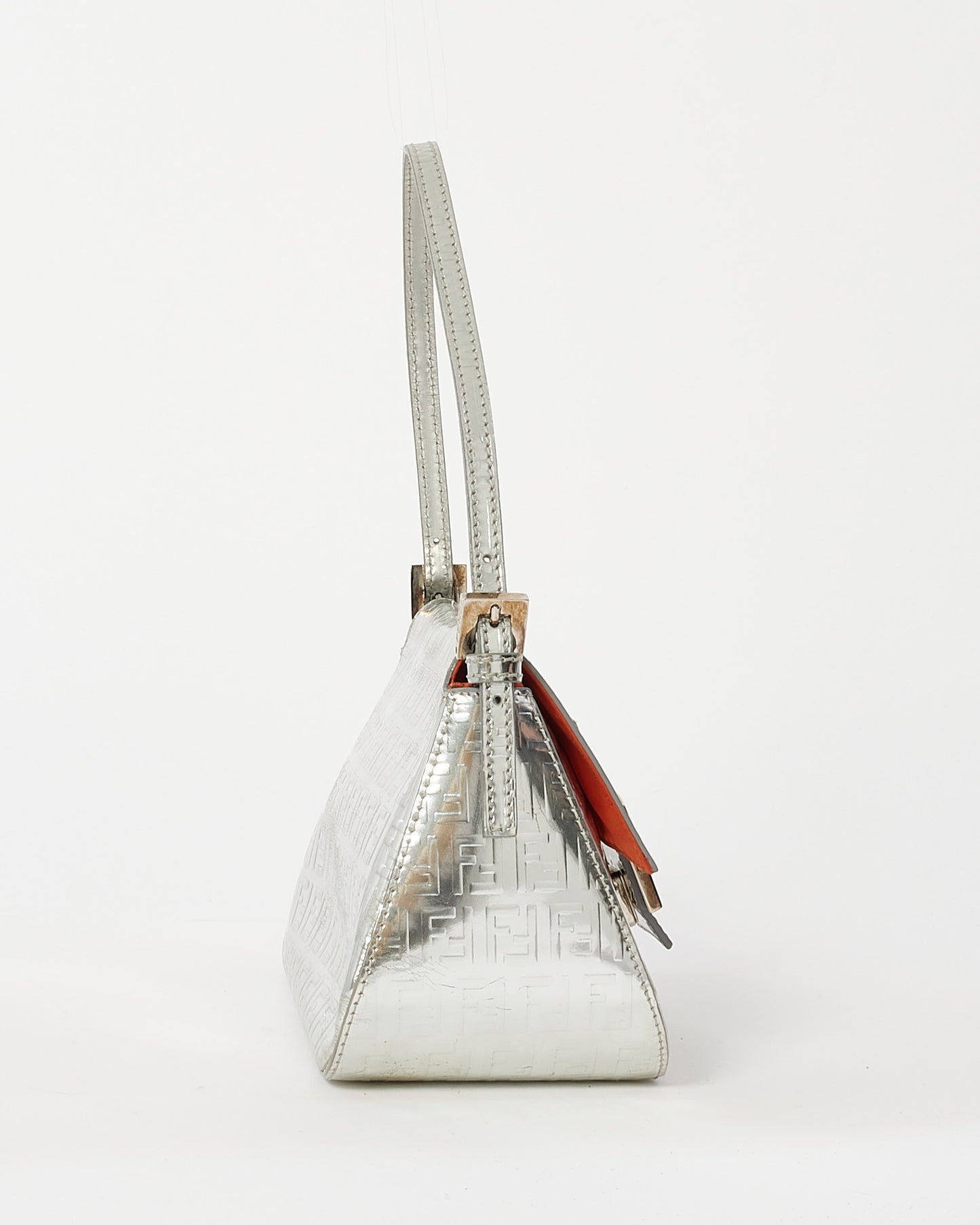 Fendi Silver Leather Zucchino Print Mini Shoulder Bag