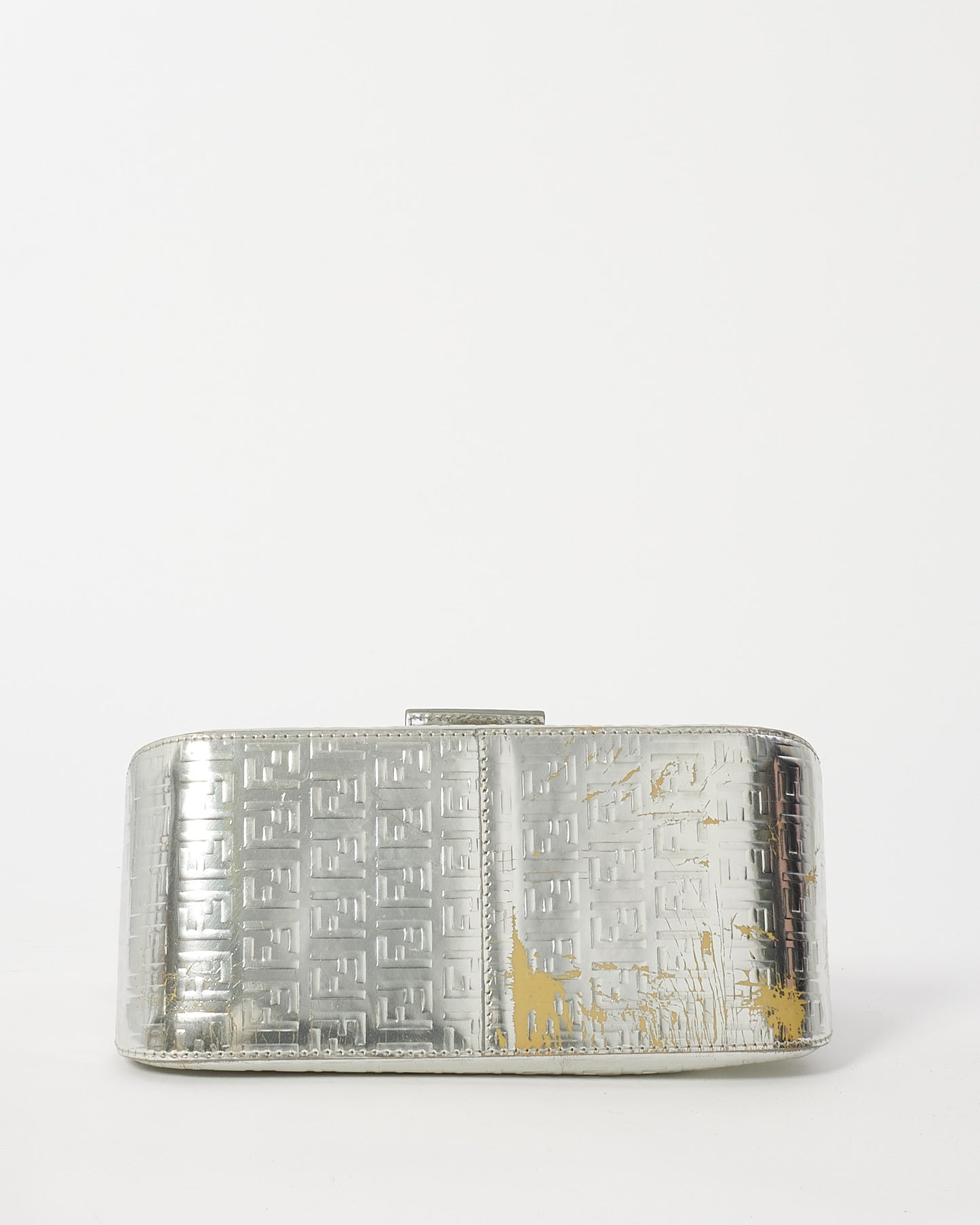 Fendi Silver Leather Zucchino Print Mini Shoulder Bag