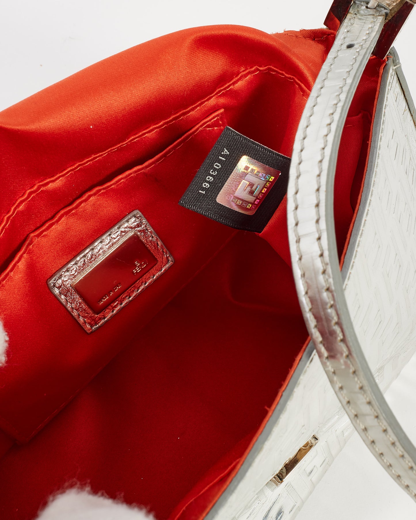 Fendi Silver Leather Zucchino Print Mini Shoulder Bag