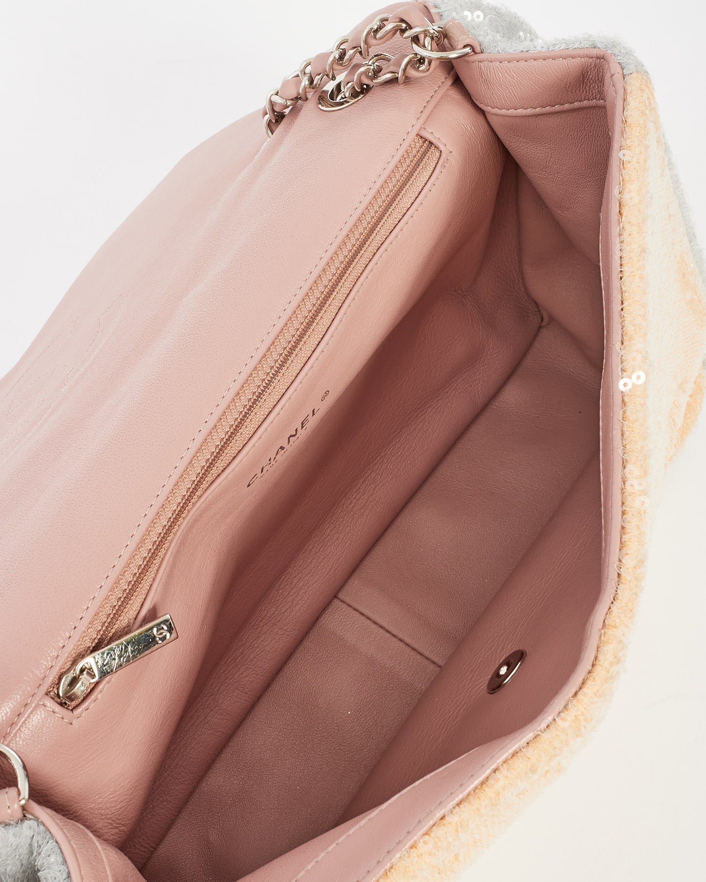 Chanel Pink Blue Yellow Sequin Waterfall Jumbo Flap Bag