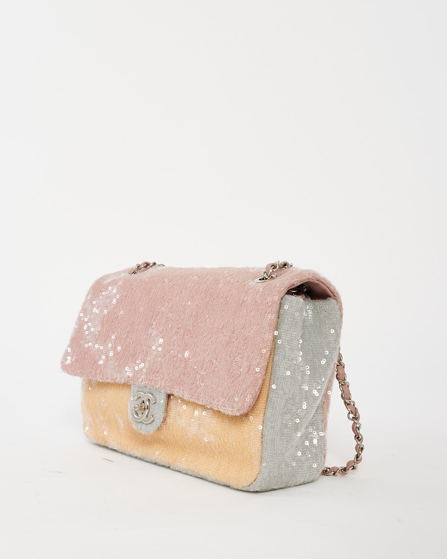 Chanel Pink Blue Yellow Sequin Waterfall Jumbo Flap Bag