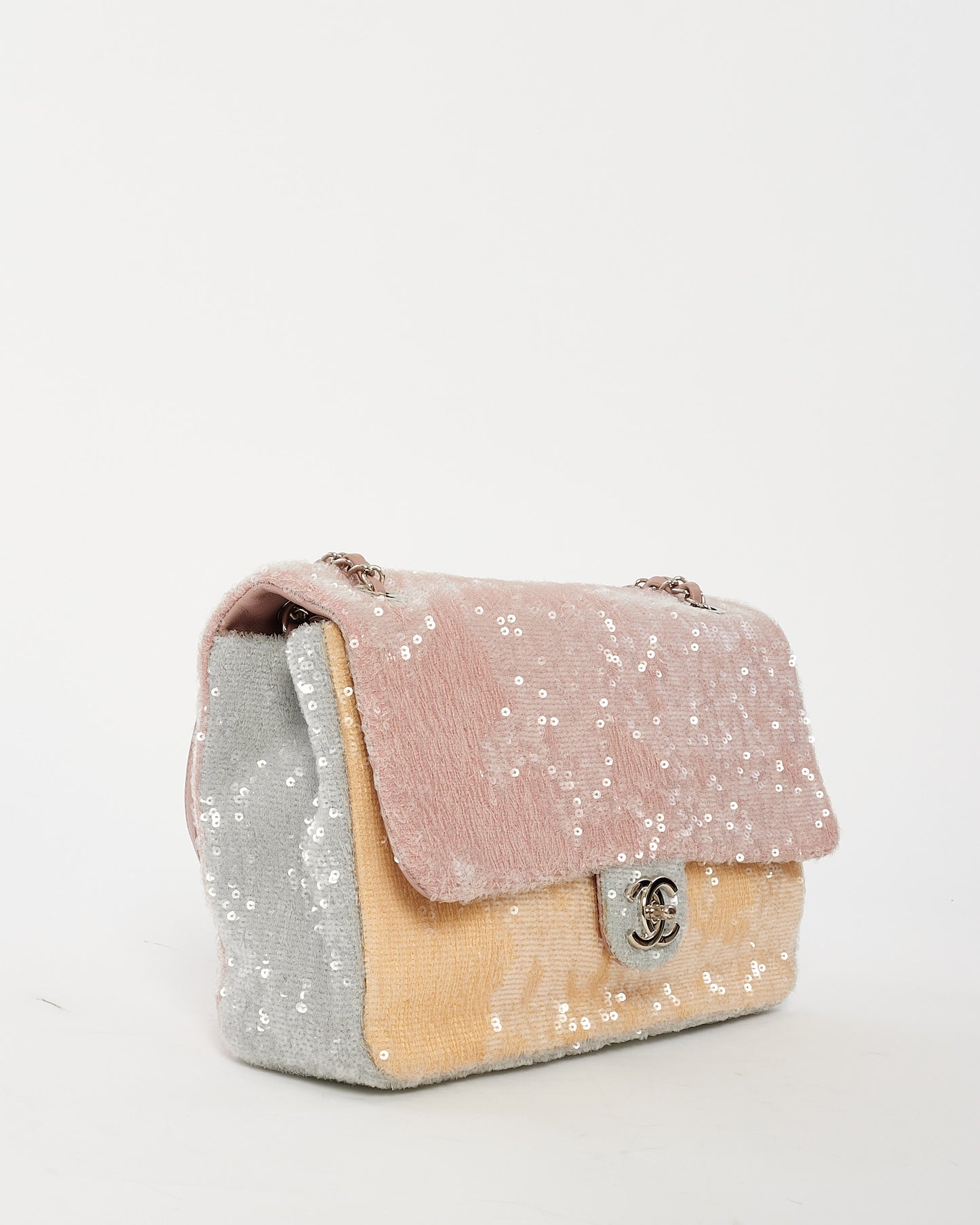 Chanel Pink Blue Yellow Sequin Waterfall Jumbo Flap Bag