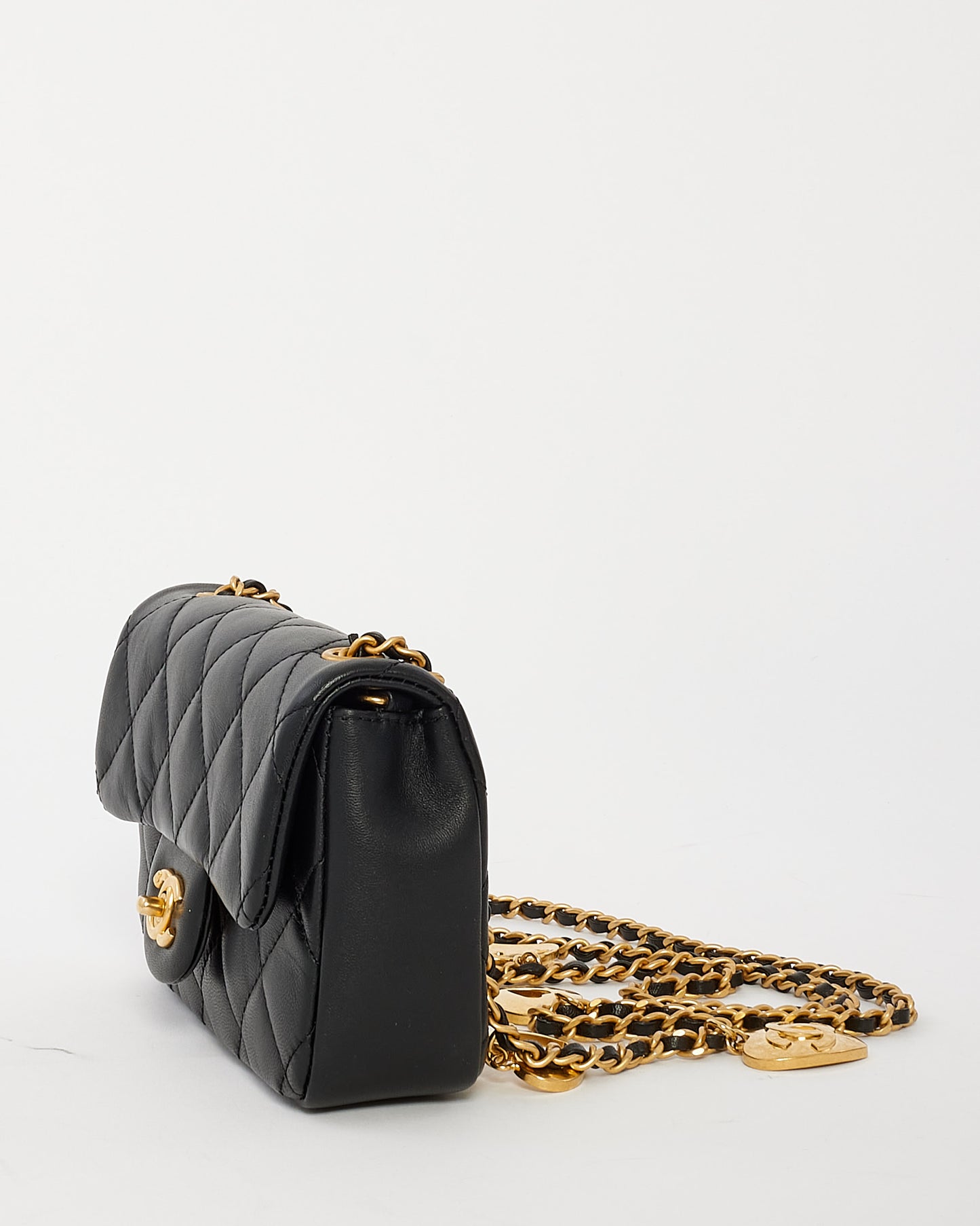 Chanel Black Lambskin CC & Heart Charm Mini Flap Bag GHW
