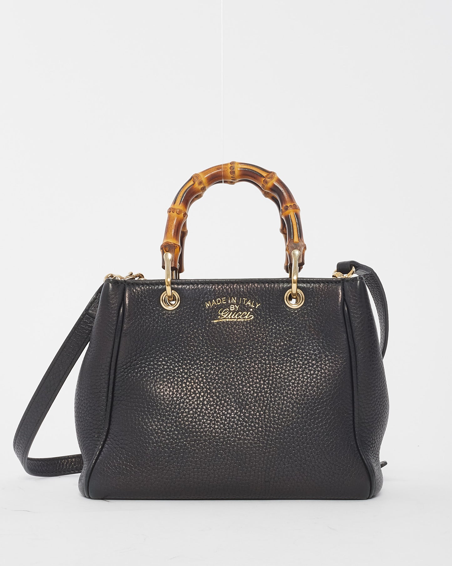 Gucci Mini sac à poignée supérieure en cuir noir avec poignée en bambou