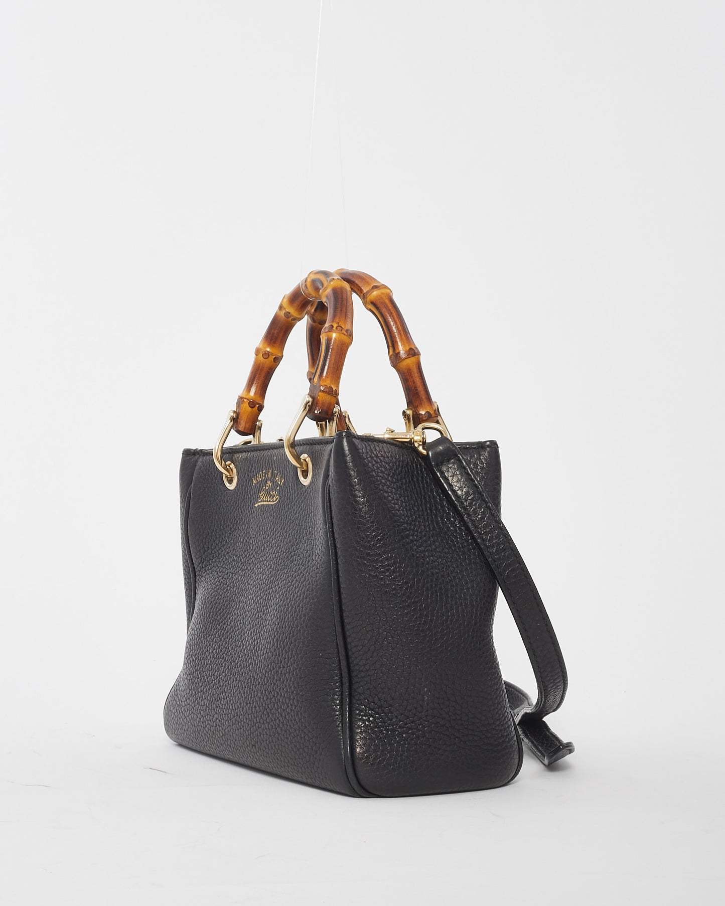 Gucci Black Leather Bamboo Handle Mini Top Handle Bag