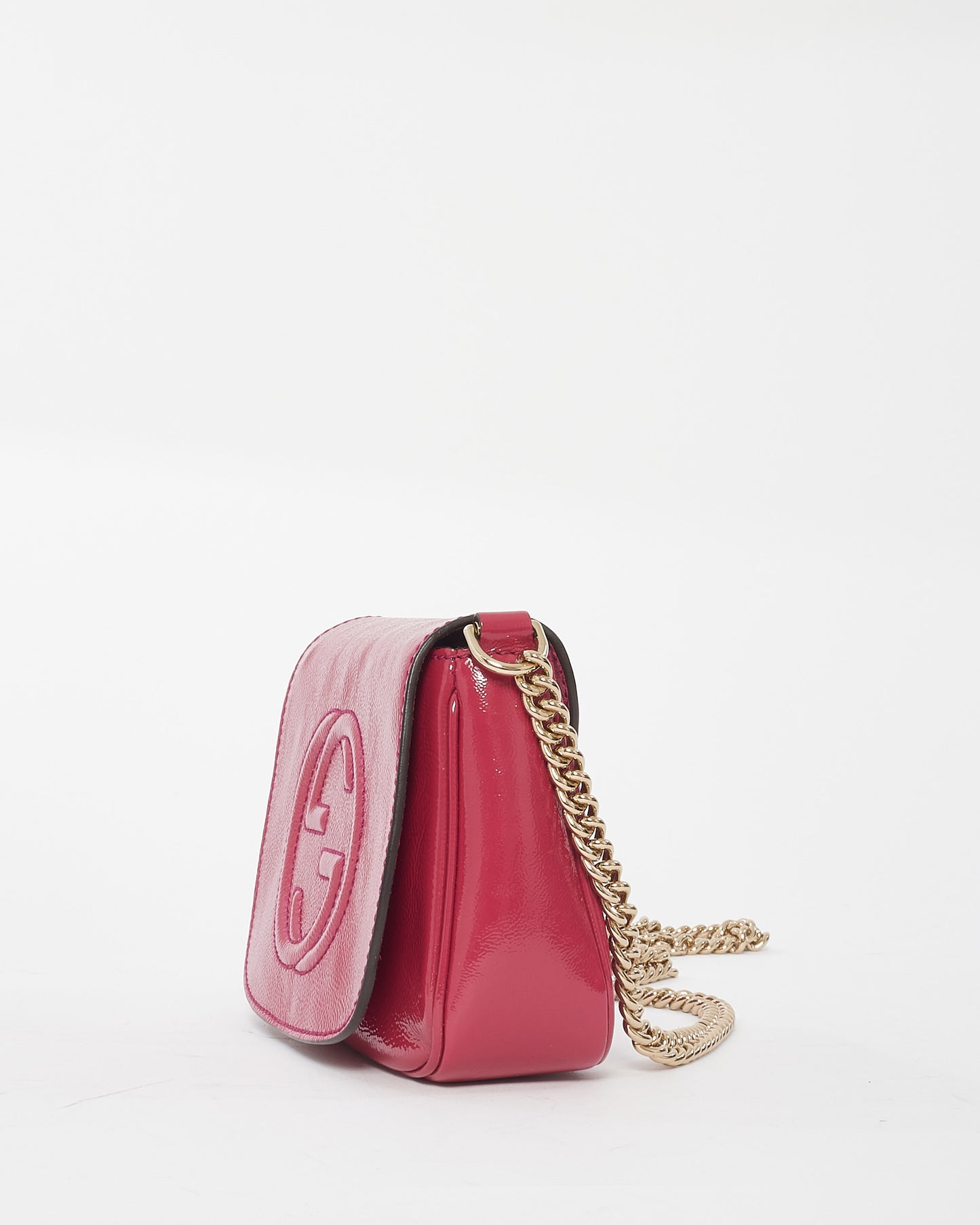 Gucci Raspberry Patent Small Soho Chain Flap Crossbody Bag