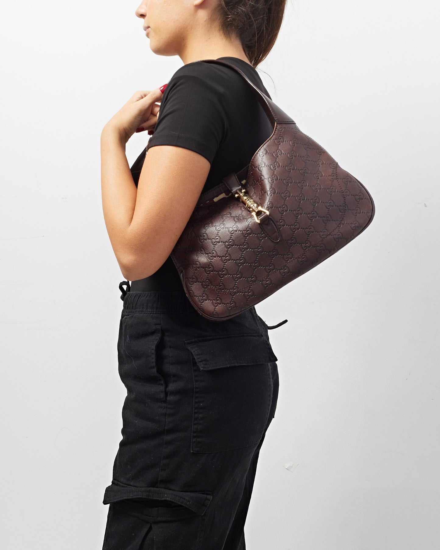 Gucci Brown Leather Guccissima Jackie Shoulder Bag