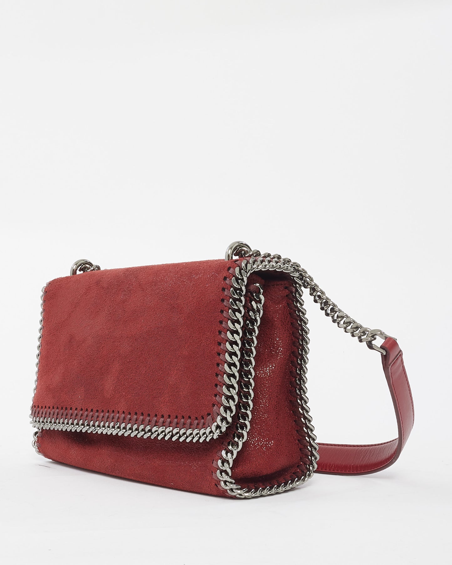 Stella McCartney Sac porté épaule en daim bordeaux Shaggy Deer avec chaîne à rabat