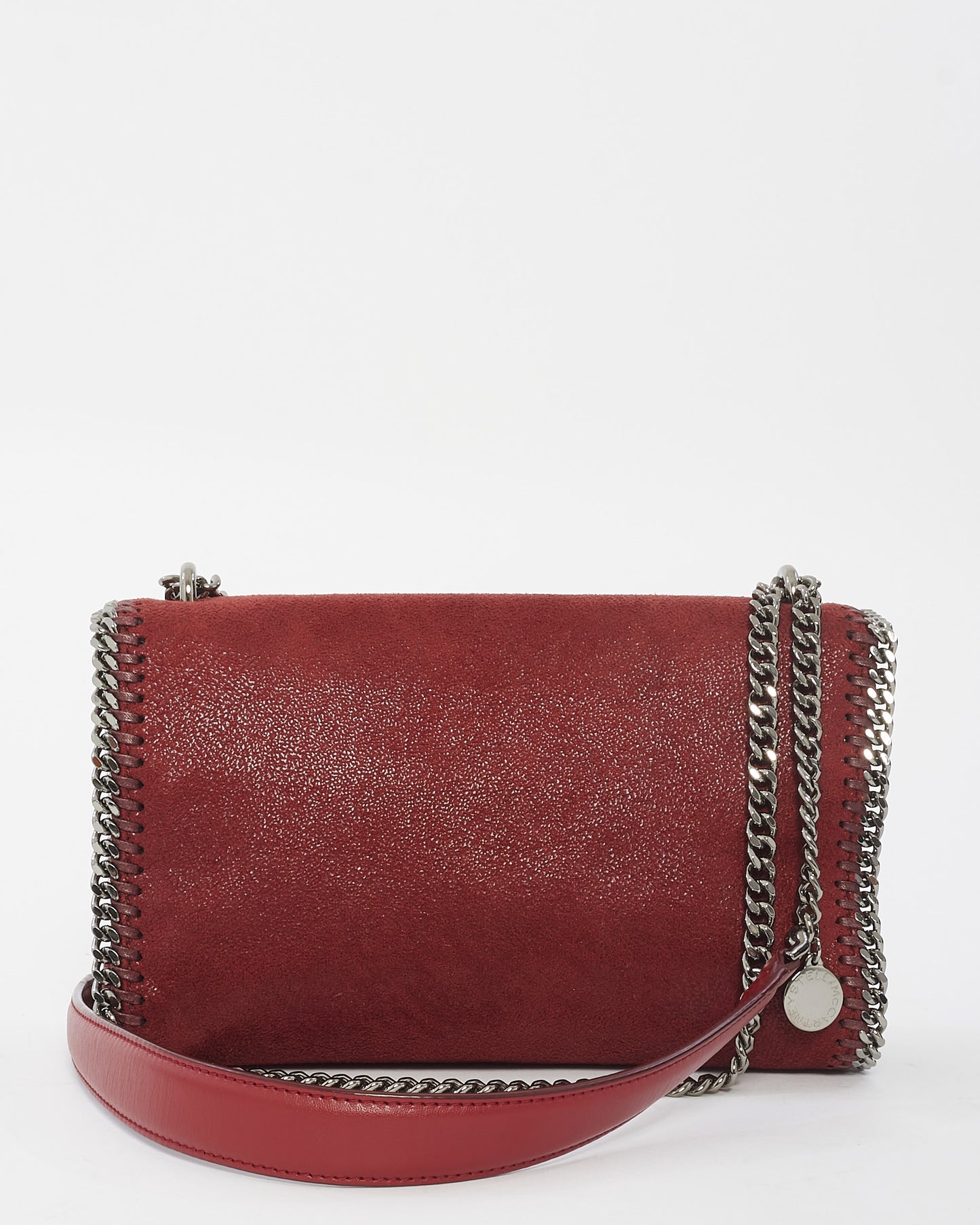Stella McCartney Sac porté épaule en daim bordeaux Shaggy Deer avec chaîne à rabat