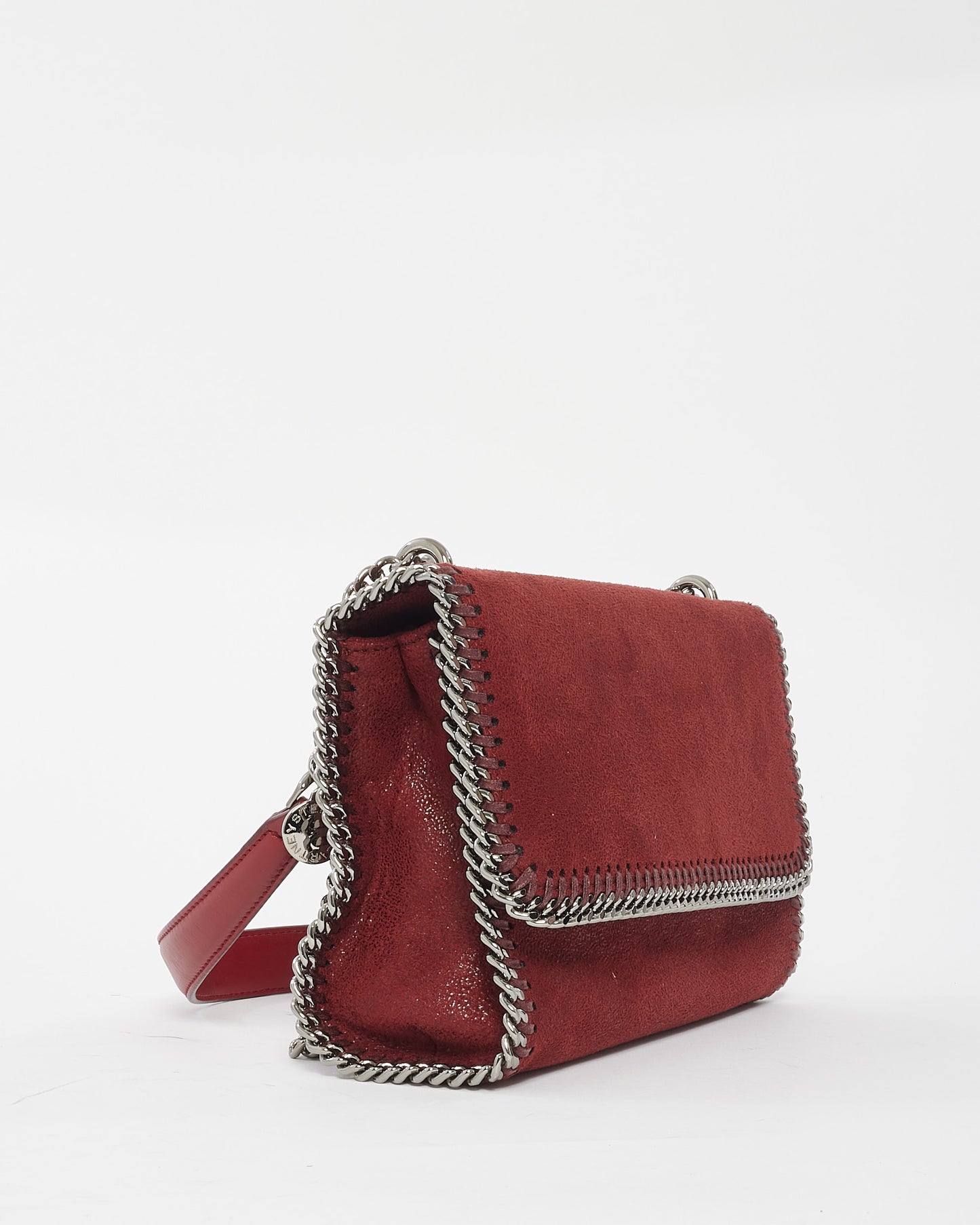 Stella McCartney Sac porté épaule en daim bordeaux Shaggy Deer avec chaîne à rabat