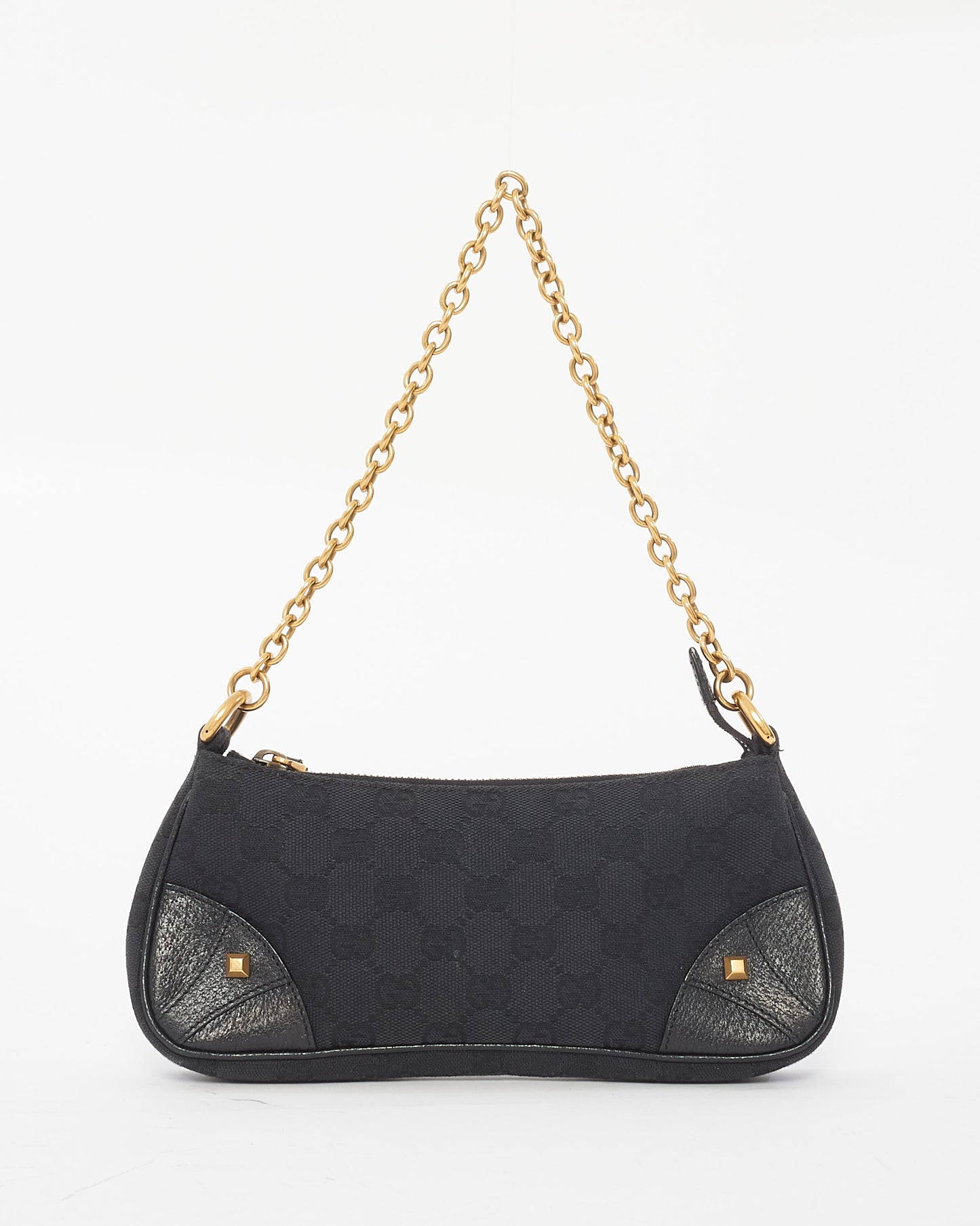 Gucci Black Canvas & Gold Chain Shoulder Bag