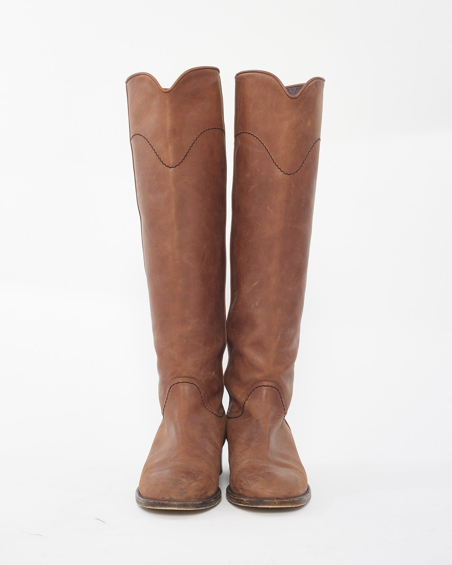 Chanel Camel Leather Knee High Logo Boots - 37