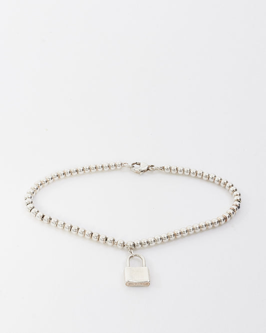 Tiffany & Co. Silver Beaded Lock Charm Bracelet