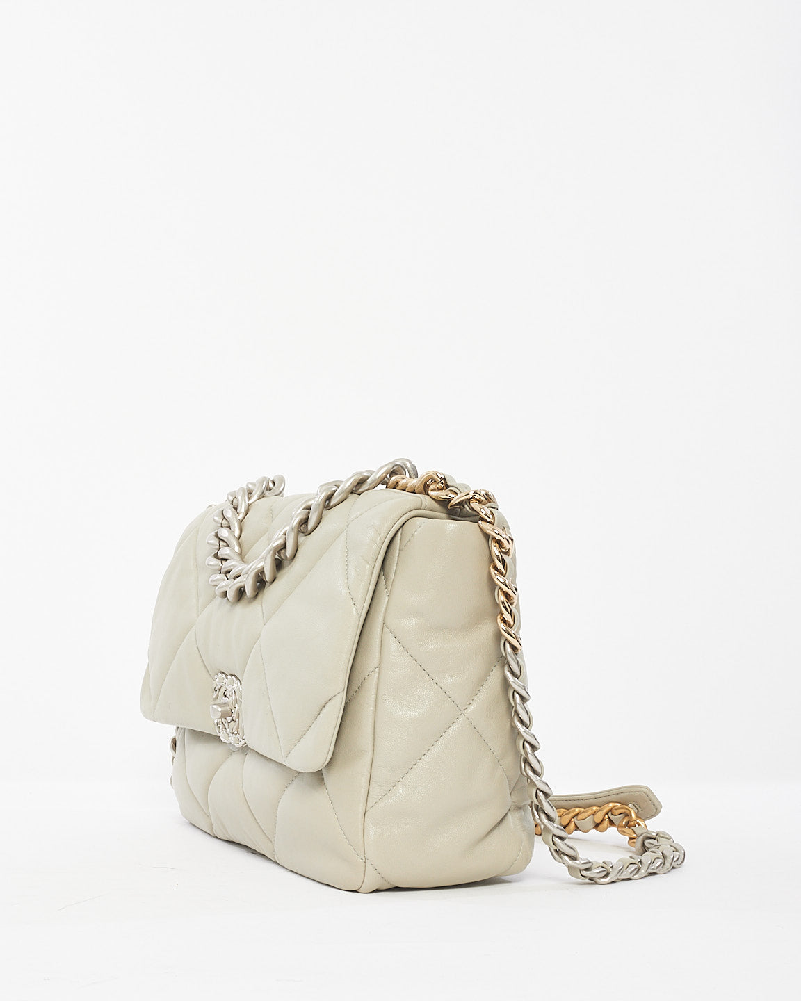 Chanel Grey Lambskin Leather Large 19 Bag