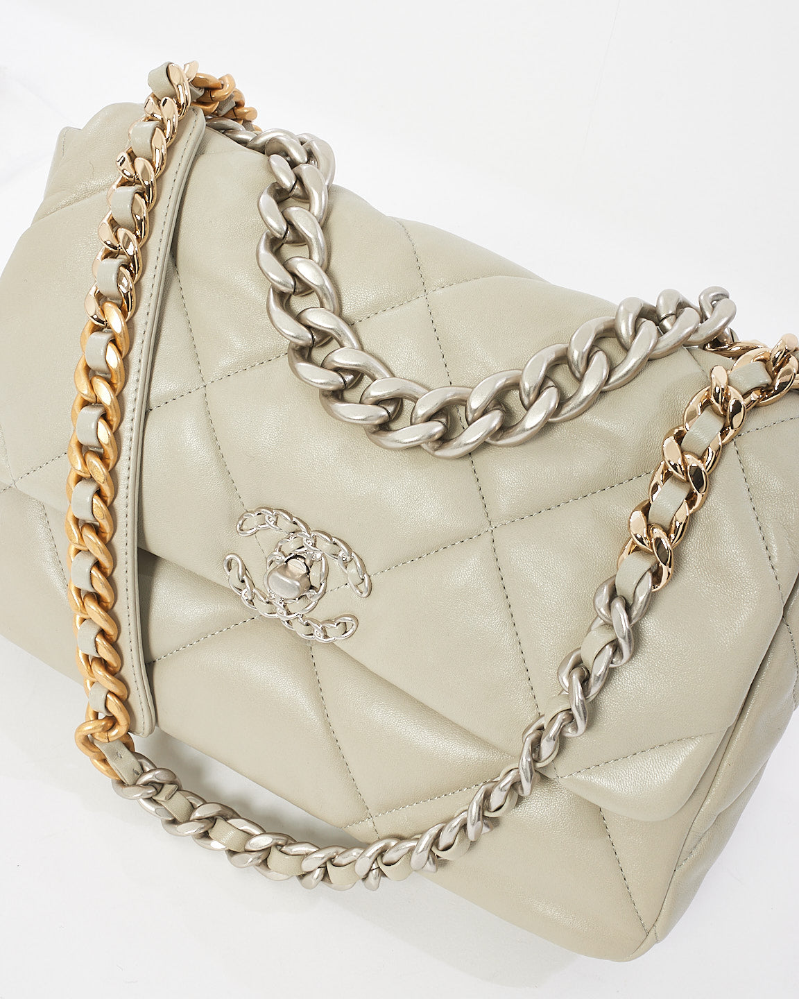 Chanel Grey Lambskin Leather Large 19 Bag
