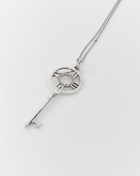 Tiffany & Co. Diamond Atlas 18k White Gold Key Pendant Necklace