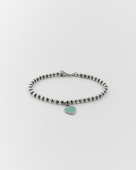 Tiffany & Co. Sterling Silver Blue Heart Tag Beaded Bracelet
