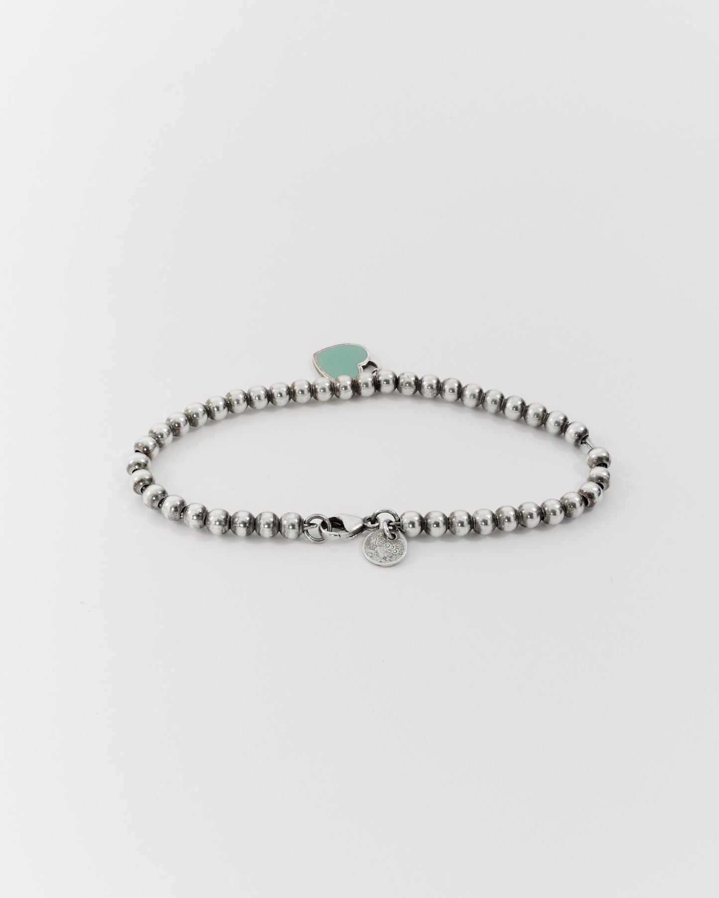 Tiffany & Co. Sterling Silver Blue Heart Tag Beaded Bracelet