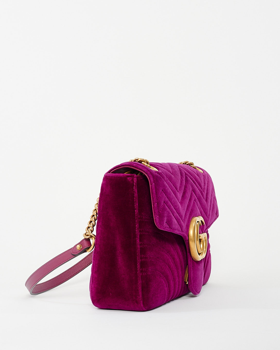 Gucci Fuschia Matelassé Velvet Medium GG Marmont Shoulder Bag