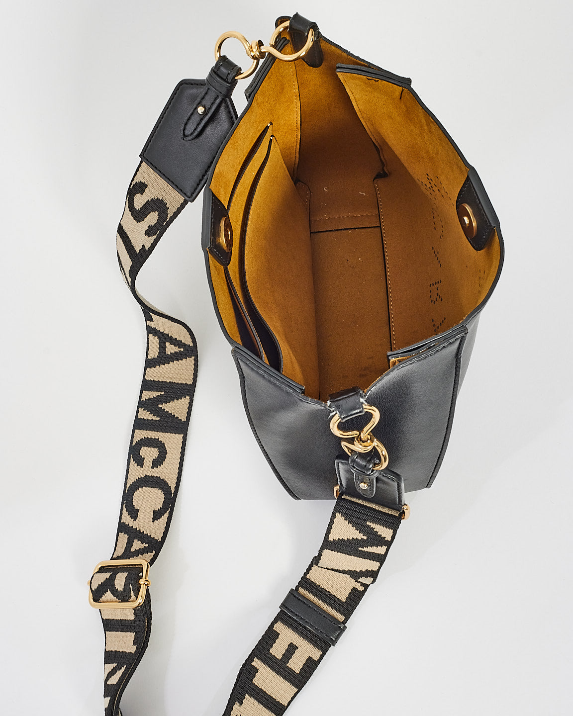 Stella McCartney Black Faux Leather Logo Shoulder Bag w/ Strap