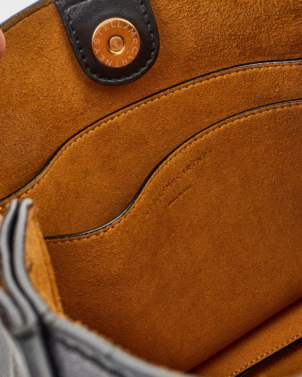 Stella McCartney Black Faux Leather Logo Shoulder Bag w/ Strap