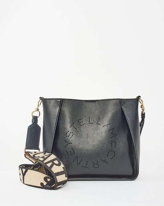 Stella McCartney Black Faux Leather Logo Shoulder Bag w/ Strap