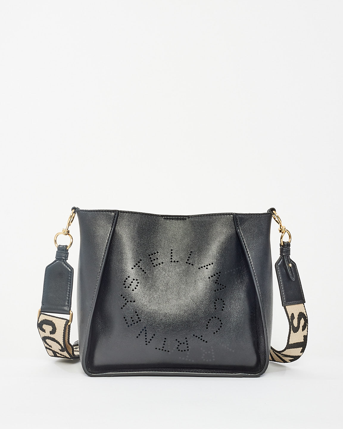 Stella McCartney Black Faux Leather Logo Shoulder Bag w/ Strap